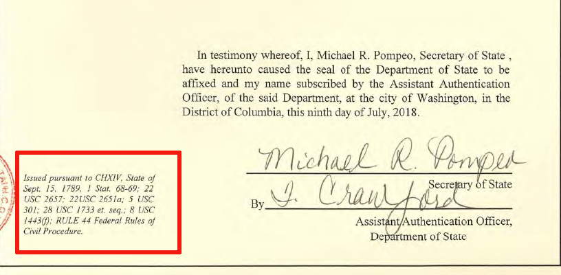 Issued pursuant to CHXIV, State of Sept. 19, 1978, 1 Stat. 68-69; 22 USC 2657; 22USC 2651a; 5 USA 301; 28 USC 1733 et. Seq.; 8 USA 1443(f); RULE 44 Federal Rules of Civil Procedure là gì?