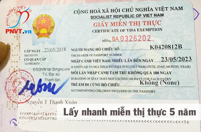 miễn thị thực 5 năm